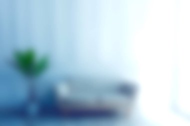 Bu resim, yumuşak mavi tonlu, canlı bir bitki ve bol doğal ışık içeren sakin bir iç mekan sahnesi sergiliyor, sükunet ve sakinliği iletmek için mükemmel..