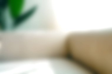 Parlak ve davetkar oturma odası köşesinde doğal ışıkla yıkanmış yumuşak bir kanepe, evde dinlenmek için ideal..