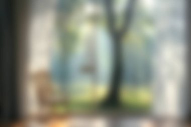 Güneşli bir odada, yumuşak gölgeler bırakan sakin bir ağaç manzarası vardır. Sıcak sandalye rahatlamaya davet ediyor, barış ve yansıma için davetkar bir ortam yaratıyor..