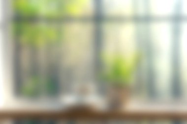 Yumuşak doğal ışığın pencereden süzüldüğü, kırsal bir ahşap masa üzerindeki taze bitkileri aydınlattığı, barışçıl bir atmosfer yarattığı sakin bir iç mekan sahnesi..