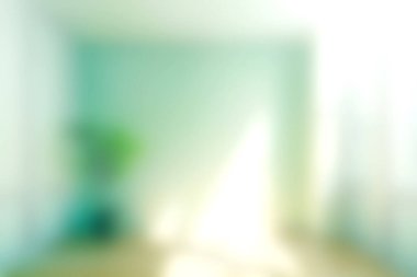 Hafif ışıklandırılmış bir iç mekan. Minimum dekor ve yeşil bir doğa dokunuşu. Rahatlamak için parlak ve davetkar bir atmosfer yaratıyor..