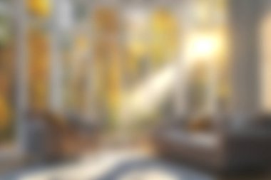 Sıcak sonbahar ışığı altında sıcak ve davetkar bir oturma odası huzurlu bir atmosfer yaratır. Yumuşak mobilyalar ve zarif dekorlar dingin ortamı güçlendirir.