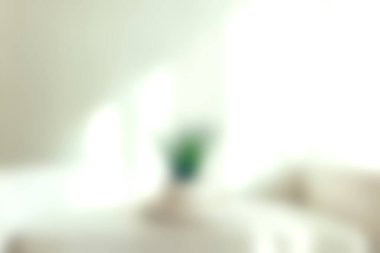 Yumuşak bir ışık, yeşil bir bitki ve minimal dekor içeren sakin bir yatak odası sahnesi rahatlama ve rahatlama için mükemmel bir ortam yaratıyor..