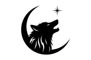 Ay altında uluyan bir kurt silueti. Doğa projeleri, açık hava maceraları ya da mistik kavramlar için mükemmel..