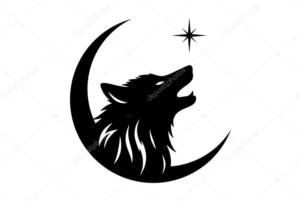 Silhouette of a wolf howling under the moon. Perfect for nature projects, outdoor adventures, or mystical concepts.