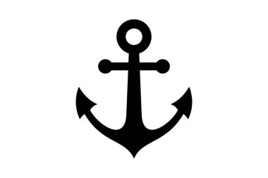 Çapa siluet simge vektörü. Siyah kalın çapa silueti. Denizcilik logolarında veya kıyı temalı tasarımlarda kullanılabilir.