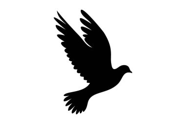 Uçan kuş silueti özgürlük ve barışı simgeliyor. Posterler, tırnak işaretleri veya logolar için uygun.