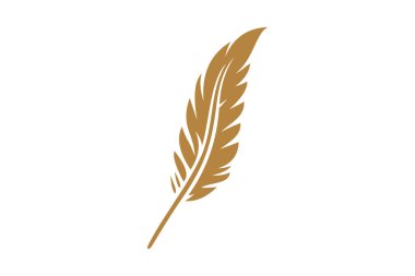 Minimalist, altın rengi bir tüy vektör grafiği. Şık, altın renkli bir tüy vektörü, modern markalaşma, kırtasiye ve zarif dijital grafikler için mükemmel..