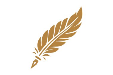 Düz vektör altın tüy. Dekoratif tasarım öğesi. Modern düz tüy tasarımı, renkli altın. Uygulama simgeleri, logolar veya dekoratif grafikler için kullanışlı.