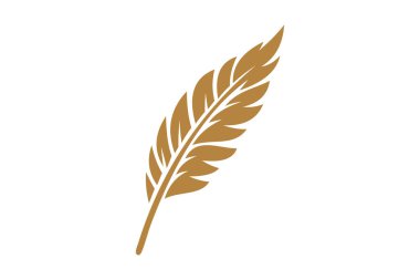 Altın tüy vektör logosu. Modern minimalist tarzda. Lüks ve yaratıcı endüstrilerde logo, etiket ya da marka simgesi olarak kullanılabilecek parlak bir altın tüy vektörü..