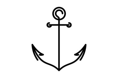 Çapa sembolü. Deniz çizgisi sanatı. Düzgün hatlı vektör çapası. Yelken temaları, logolar ve tasarım unsurları için uygundur.