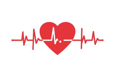 Kalp atışı aşk ikonu. EKG çizgisi vektörlü kalp. Elektrokardiyogramı (ECG) olan kırmızı kalp, aşkı, sağlık hizmetini, hayatı, kardiyolojiyi veya romantik projeleri sembolize eder..