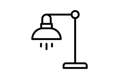 Masa lambası simgesi taslak biçiminde. Siyah ana hatlı parlak bir masa lambasının vektör simgesi, eğitim veya çalışma alanı tasarım temaları için mükemmel.