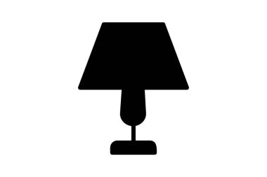 Siyah siluet masa lambası ikon vektör tasarımı. Klasik bir masa lambasının silüeti, ev dekorasyonu ve mobilya temaları için mükemmel bir tasviri..