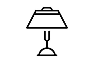 Klasik masa lambası silueti simgesi. İç tasarım temaları ve vektör simgesi için uygun bir masa lambası simgesinin şık siyah ve beyaz çizgi simgesi.