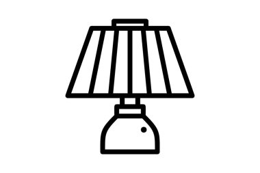 Düz masa lambası ana hat sembolü. Kalın hatlı, UX kablolar, web siteleri ve akıllı ev uygulamaları için ideal bir masa lambası simgesi.