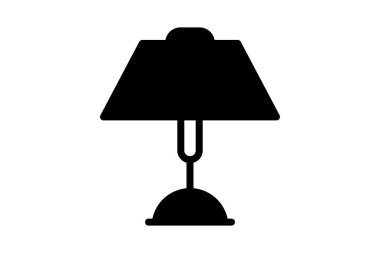 Düz siyah renkli modern masa ışığı simgesi. Bir masa lambasının şık siyah silüeti. Minimalist tasarım projeleri, emlak ve dekorasyon uygulamaları için mükemmel..