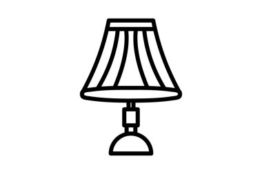 Masa lambasının modern vektör simgesi. Modern arayüzlerde ve web elementlerinde dijital kullanım için tasarlanmış bir masa lambasının biçimlendirilmiş siyah çizgisi..