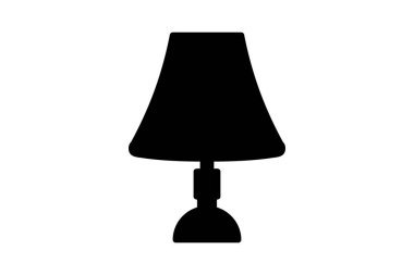 Yatağın başucundaki lambanın simgesi. Klasik bir komodinin ikonik vektörü, mobil UI setleri, akıllı ev temaları veya otel rezervasyon uygulamaları için kullanışlı.