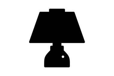 Siyah siluette geleneksel lamba simgesi. Klasik şekilli bir masa lambasının vektör gösterimi, yaşam tarzı markalaşma veya ürün kataloglarında kullanım için mükemmeldir.