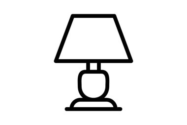 Vektör masa lambası çizgisi sanatı. Zarif tasarımı olan bir masa lambasının siyah ana hatlı vektörü, dijital arayüzler, sunumlar ve simge kümeleri için ideal.