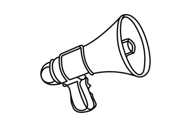 Pazarlama, iletişim, protesto, uyarı veya halka açık konuşma için megafon vektör ilüstrasyonu.