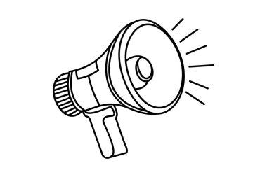 Megafon hattı sanatı. Vektör Duyuru, Protesto, Uyarı ve Halk Konuşma Sembolü.