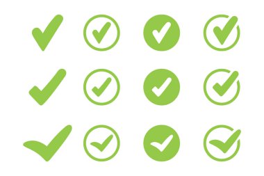 Yeşil onay işareti vektör illüstrasyonu. Doğru oy seçimi sembolü.