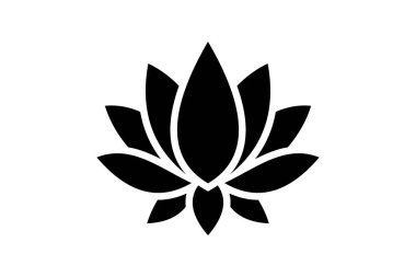 Siyah siluette ruhani ve barışçıl nilüfer sembolü, saflığı ve aydınlanmayı temsil ediyor. Yoga ve zen temalı sanat için mükemmel..