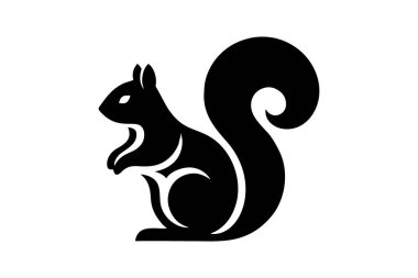 Sıvı kıvrımlı ve modern siluetli soyut siyah sincap logosu. Çevre dostu markalar ya da hayvanlarla ilgili işler için harika..