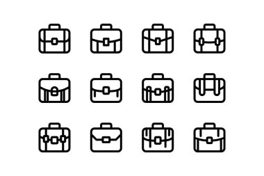 Evrak çantası vektör satırı simgesi seti, iş çantası simgesi.