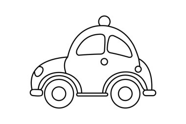 Eski moda araba hattı vektör ikonu. Posterler ve eşyalar için vektör çizgisi çiziminde tuhaf bir çizgi film çizimi..