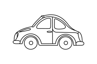 Klasik Küçük Araba Vektör Çizimi. Stili siyah-beyaz araba çizimi, çocuk aktiviteleri ve internet kullanımı için mükemmel.