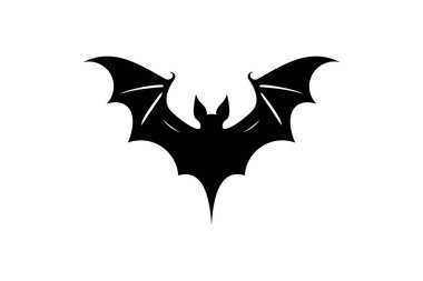 Beyaz Arkaplanda Siyah Yarasa Simgesi izole edildi. Siluet tarzında minimal siyah yarasa simgesi, logolar, çıkartmalar ve mevsimlik sanat eserleri için uygun.