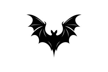 Uçan Yarasa Silüeti Vektör İllüstrasyonu. Geniş kanatlı bir yarasanın temiz siyah vektör silueti Cadılar Bayramı için mükemmel ya da ürkütücü grafik tasarımlar.
