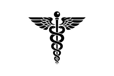 Basit ve profesyonel caduceus vektör logosu, sağlık, sağlık ve sağlık hizmetlerini sembolize eder..