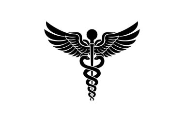 Black Vector Caduceus Tasarımı. Caduceus 'un modern temsili, sağlık grafikleri, tıbbi afişler ve logolarda kullanmak için mükemmel..