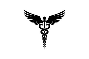 Caduceus Tıbbi Sembol Vektör İllüstrasyonu. Sağlık ve tıbbi tasarım kullanımı için mükemmel iki kanatlı ve yılanlı caduceus sembolünün temiz bir siyah vektör çizimi.