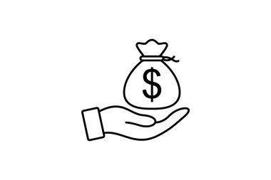 Bir dolar çantası tutan bir elin vektör çizgisi çizimi, iş, bankacılık ve finans konuları için mükemmel.