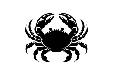 Keskin pençeleri ve detaylı vücudu olan siyah siluet yengeç vektör çizimi deniz ürünleri etiketleri, restoran logoları ve okyanus teması için uygundur..
