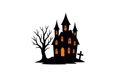 Cadılar Bayramı perili ev silueti vektör çizimi