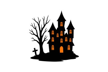 Cadılar Bayramı perili evi ve korkunç ağaç vektör şablonu