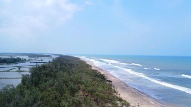 İnsansız hava aracı Hindistan 'da beyaz kumsal boyunca seyahat eder.