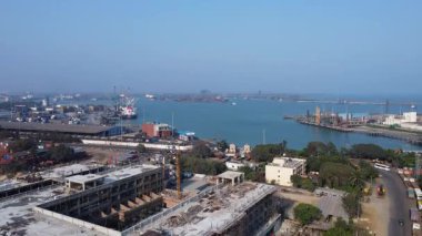 A sea port with some ships.