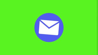 Mavi arkaplanda izole edilmiş modaya uygun düz stil e- posta simgesi. ileti simgesi yeşil ekran