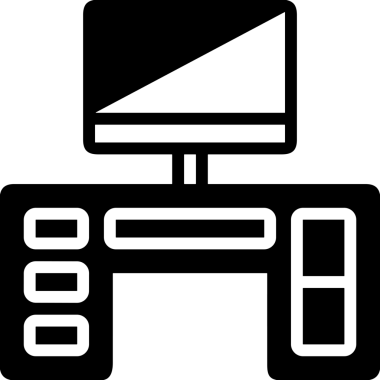 Şeffaf arkaplan ile PNG biçiminde bilgisayar logosu simgesi. Teknoloji markaları, bilişim hizmetleri, web geliştirme veya dijital ürünler için uygun minimalist siyah-beyaz tasarım. Çok yönlü markalaşma ve arayüz kullanımı için temiz ve modern sembol