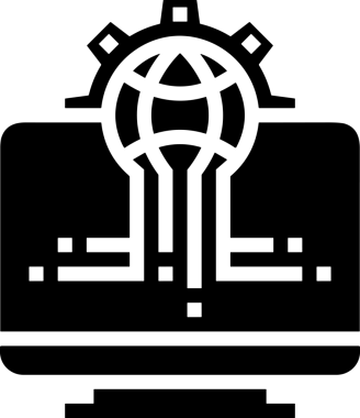 Şeffaf arkaplan ile PNG biçiminde bilgisayar logosu simgesi. Teknoloji markaları, bilişim hizmetleri, web geliştirme veya dijital ürünler için uygun minimalist siyah-beyaz tasarım. Çok yönlü markalaşma ve arayüz kullanımı için temiz ve modern sembol