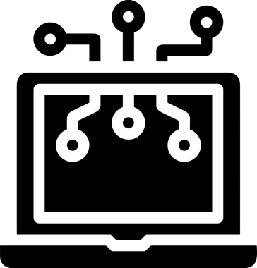 Şeffaf arkaplan ile PNG biçiminde bilgisayar logosu simgesi. Teknoloji markaları, bilişim hizmetleri, web geliştirme veya dijital ürünler için uygun minimalist siyah-beyaz tasarım. Çok yönlü markalaşma ve arayüz kullanımı için temiz ve modern sembol