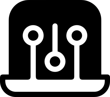 Şeffaf arkaplan ile PNG biçiminde bilgisayar logosu simgesi. Teknoloji markaları, bilişim hizmetleri, web geliştirme veya dijital ürünler için uygun minimalist siyah-beyaz tasarım. Çok yönlü markalaşma ve arayüz kullanımı için temiz ve modern sembol
