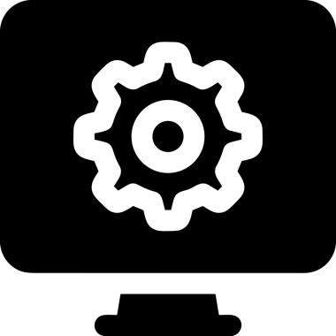 Şeffaf arkaplan ile PNG biçiminde bilgisayar logosu simgesi. Teknoloji markaları, bilişim hizmetleri, web geliştirme veya dijital ürünler için uygun minimalist siyah-beyaz tasarım. Çok yönlü markalaşma ve arayüz kullanımı için temiz ve modern sembol